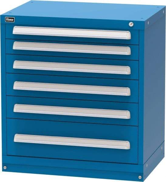 Vidmar - 6 Drawer, Modular Storage Cabinet - Steel, 30" Wide x 21-3/8" Deep x 33" High, Blue - Apex Tool & Supply