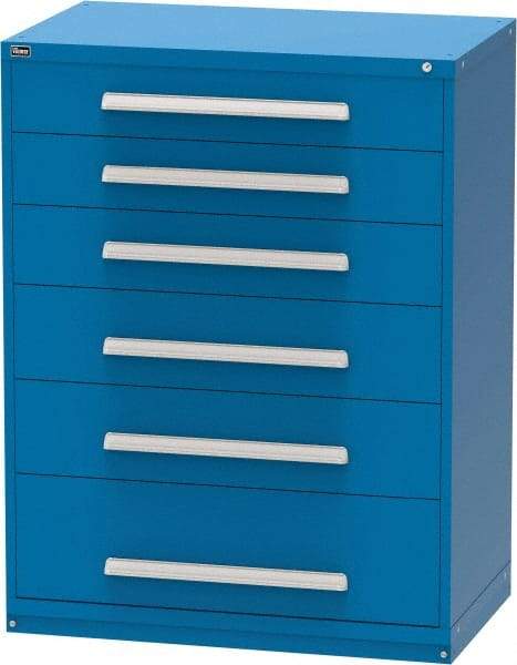 Vidmar - 6 Drawer, Modular Storage Cabinet - Steel, 60" Wide x 27-3/4" Deep x 59" High, Blue - Apex Tool & Supply