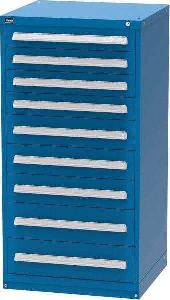 Vidmar - 9 Drawer, Modular Storage Cabinet - Steel, 30" Wide x 27-3/4" Deep x 59" High, Blue - Apex Tool & Supply