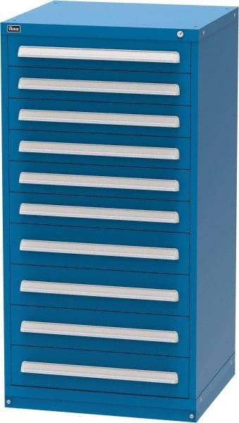 Vidmar - 10 Drawer, Modular Storage Cabinet - Steel, 30" Wide x 27-3/4" Deep x 59" High, Blue - Apex Tool & Supply