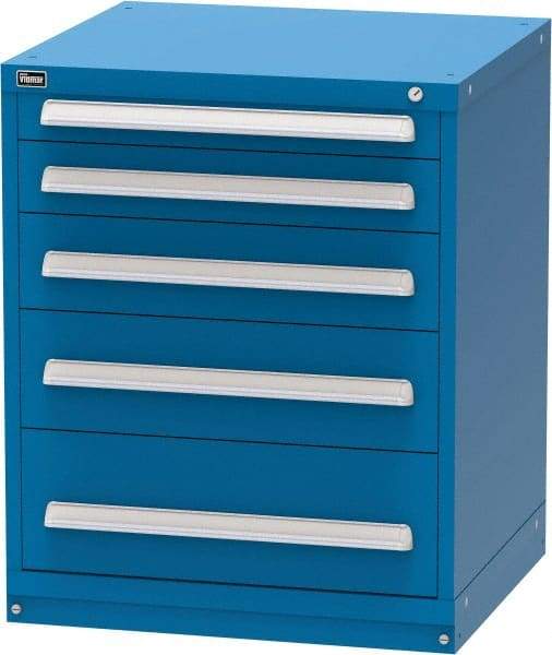 Vidmar - 5 Drawer, Modular Storage Cabinet - Steel, 30" Wide x 27-3/4" Deep x 37" High, Blue - Apex Tool & Supply