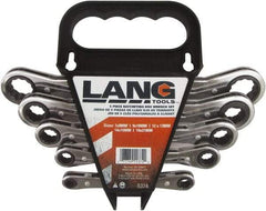Lang - 5 Piece, 7mm to 21mm, 12 Point Ratcheting Box Wrench Set - Metric Measurement Standard, Nickel Chrome Finish, Comes in Caddy - Apex Tool & Supply
