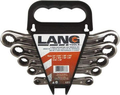 Lang - 5 Piece, 1/4" to 7/8", 12 Point Ratcheting Box Wrench Set - Inch Measurement Standard, Nickel Chrome Finish, Comes in Caddy - Apex Tool & Supply