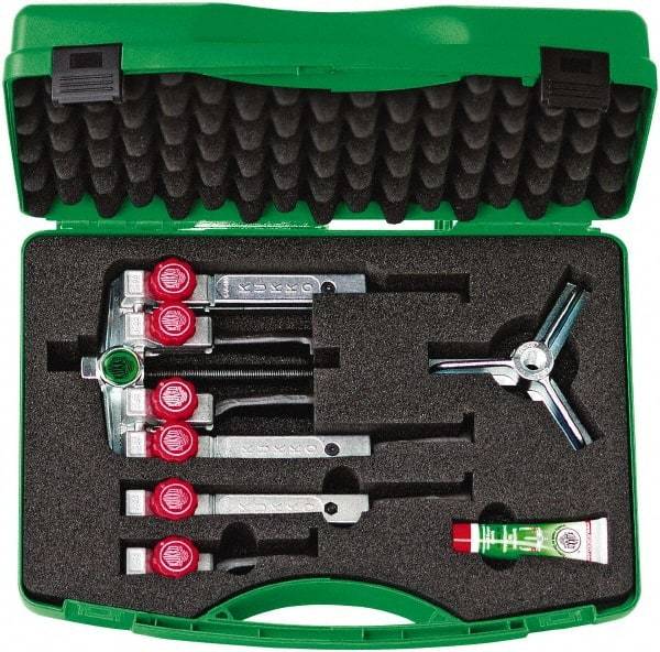 KUKKO - 9 Piece, 5 Ton Capacity, 1-7/16 to 3-9/16" Spread, Multi-Purpose Puller Set - 1 Bolt, 6 Jaws, 9" OAL, 8" Reach - Apex Tool & Supply
