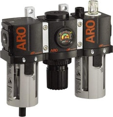 ARO/Ingersoll-Rand - 3/8" NPT Port Compact 3 Piece Filter-Regulator-Lubricator FRL Unit - Polycarbonate Bowl, 85 SCFM, 150 Max psi, 6.6" High x 6.614" Long, Automatic Drain - Apex Tool & Supply