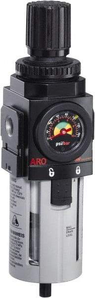 ARO/Ingersoll-Rand - 3/4" NPT Port Standard 1 Piece Filter/Regulator FRL Unit - Polycarbonate Bowl, 173 SCFM, 150 Max psi, 9.961" High x 2.756" Long, Manual Drain - Apex Tool & Supply