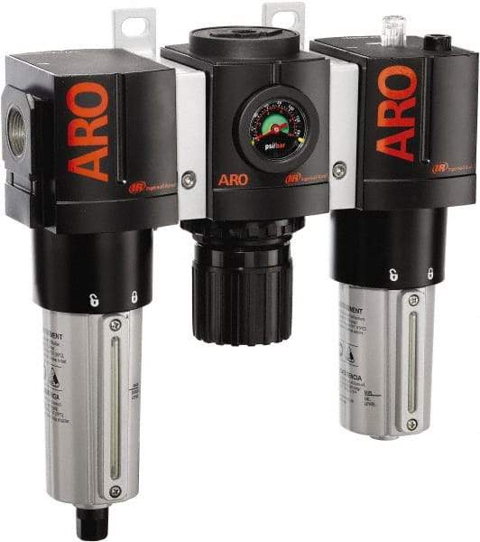 ARO/Ingersoll-Rand - 1" NPT Port Heavy Duty 3 Piece Filter-Regulator-Lubricator FRL Unit - Metal Bowl, 215 SCFM, 250 Max psi, 10.75" High x 11.102" Long, Automatic Drain - Apex Tool & Supply