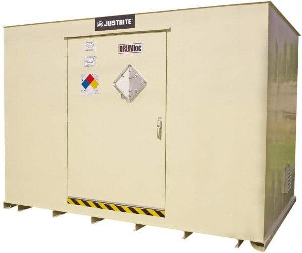 Justrite - 16 Drum, 329 Gal Sump Capacity, Locker - 10' Long x 10' Wide x 8.33' High, Vertical Storage, Steel - Apex Tool & Supply