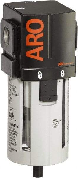 ARO/Ingersoll-Rand - 3/8" Port, 7.913" High x 2.874" Wide Standard Filter with Polycarbonate Bowl, Automatic Drain - 156 SCFM, 150 Max psi, 125°F Max Temp, Modular Connection, Bowl Guard, 2.3 oz Bowl Capacity - Apex Tool & Supply