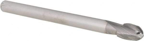 Accupro - 3/8" Diam, 9/16" LOC, 2 Flute Solid Carbide Ball End Mill - Uncoated, Single End, 4" OAL, 5/16" Shank Diam, Spiral Flute - Apex Tool & Supply