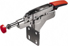 Bessey - 450 Lb Load Capacity, Flanged Base, Carbon Steel, Standard Straight Line Action Clamp - 4 Mounting Holes, 0.33" Plunger Diam, Straight Handle - Apex Tool & Supply
