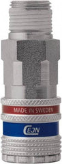 CEJN - 1/4 Male NPT European High Flow Pneumatic Hose Safety Coupler - Steel/Brass, 1/4" Body Diam, 1/4" Hose ID - Apex Tool & Supply