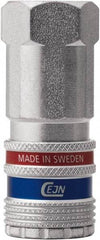 CEJN - 3/8 Female NPT Industrial Pneumatic Hose Safety Coupler - Steel/Brass, 1/4" Body Diam, 3/8" Hose ID - Apex Tool & Supply