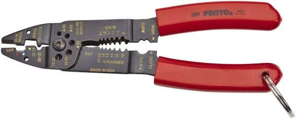 Proto - 22 to 10 AWG Capacity Tethered Wire Stripper/Crimper - 8-1/2" OAL - Apex Tool & Supply
