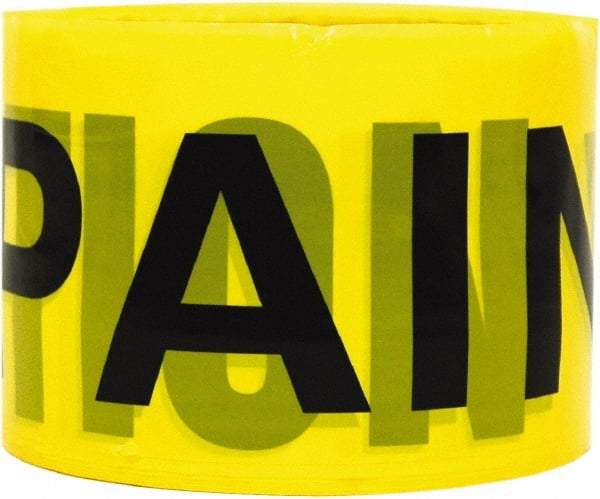 TRIMACO - 300' Long x 3" Wide Roll, PVC, Yellow Barricade Tape - Message: Caution - Wet Paint - Apex Tool & Supply