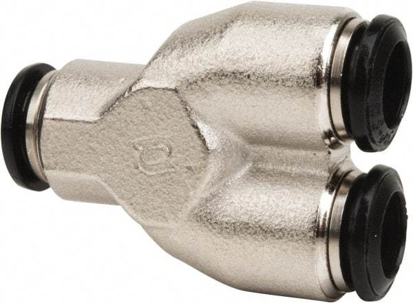 Value Collection - 6mm Outside Diam, Nickel Plated Brass Push-to-Connect Tube Union Y - 250 Max psi, Tube to Tube Connection, Buna O-Ring - Apex Tool & Supply