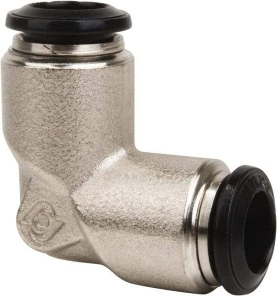Value Collection - 12mm Outside Diam, Nickel Plated Brass Push-to-Connect Tube Union Elbow - 250 Max psi, Tube to Tube Connection, Buna O-Ring - Apex Tool & Supply