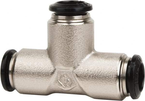 Value Collection - 4mm Outside Diam, Nickel Plated Brass Push-to-Connect Tube Union Tee - 250 Max psi, Tube to Tube Connection, Buna O-Ring - Apex Tool & Supply