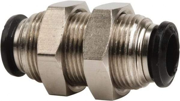 Value Collection - 8mm Outside Diam, Nickel Plated Brass Push-to-Connect Tube Bulkhead Union - 250 Max psi, Tube to Tube Connection, Buna O-Ring - Apex Tool & Supply