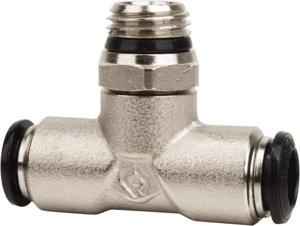 Value Collection - 10mm Outside Diam, 1/4 Universal, Nickel Plated Brass Push-to-Connect Tube Male Swivel Branch Tee - 250 Max psi, Tube to Universal Thread Connection, Buna O-Ring - Apex Tool & Supply
