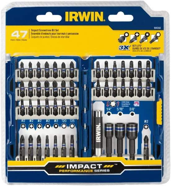 Irwin - 47 Piece, Phillips, Square, Torx, Hex Nutsetter Handle, Drive Set - 1/4 to 3/8" Hex, #1 to #3 - Apex Tool & Supply