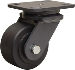 Hamilton - 4" Diam x 2" Wide x 5-5/8" OAH Top Plate Mount Swivel Caster - Nylon, 2,000 Lb Capacity, Sealed Precision Ball Bearing, 4 x 5" Plate - Apex Tool & Supply