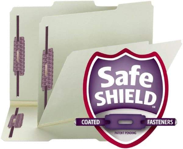 Samsill - 8-1/2 x 11", Letter Size, Gray-Green, File Folders with Top Tab Fastener - 11 Point Stock, 1/3 Tab Cut Location - Apex Tool & Supply