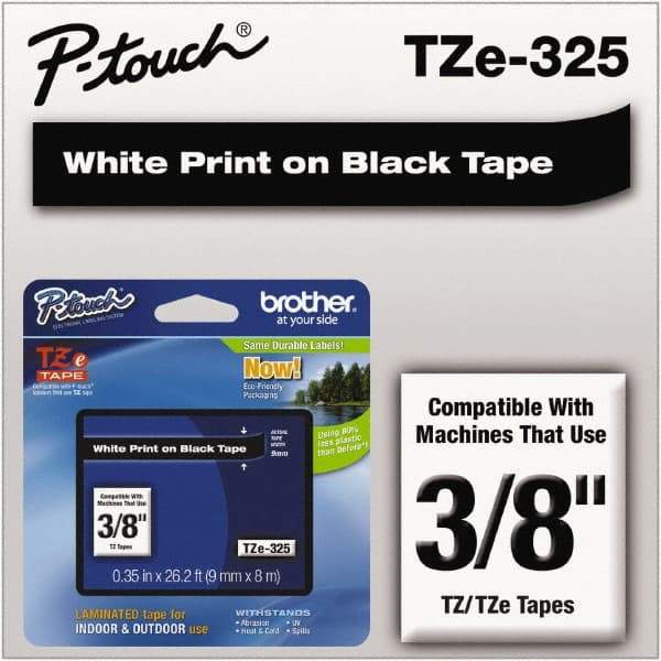 Brother - 3/8" Wide x 314.4" Long, Black Plastic/Paper Tape Cassette - For Label Maker - Apex Tool & Supply