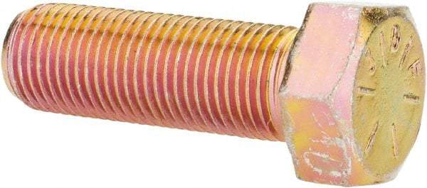 Made in USA - 1/2-20 UNF, 1-1/2" Length Under Head Hex Head Cap Screw - Fully Threaded, Grade 8 Alloy Steel, Zinc Yellow Dichromate Finish, 3/4" Hex - Apex Tool & Supply
