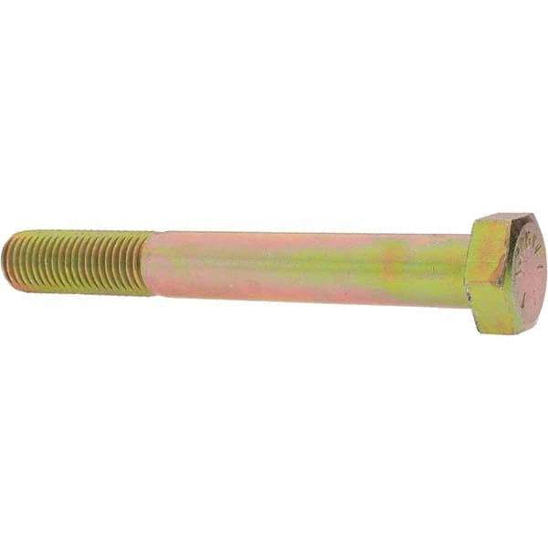Value Collection - 1-8 UNC, 8" Length Under Head Hex Head Cap Screw - Partially Threaded, Grade 8 Alloy Steel, Zinc Yellow Dichromate Finish, 1-1/2" Hex - Apex Tool & Supply