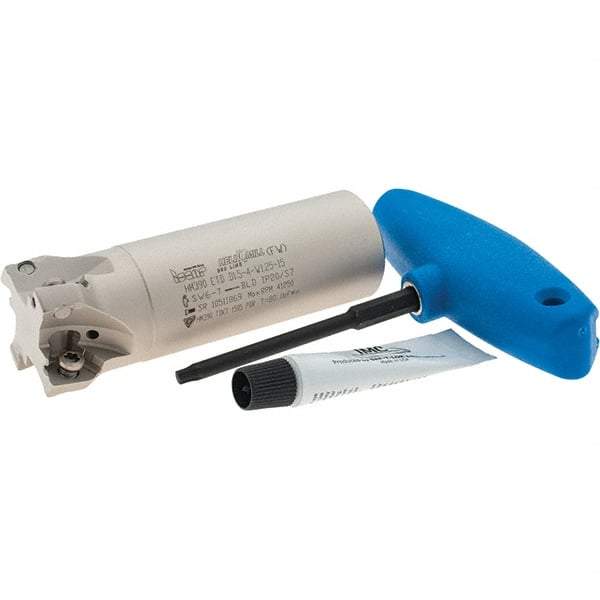 Iscar - 1-1/2" Cut Diam, 0.512" Max Depth of Cut, 1-1/4" Shank Diam, 4" OAL, Indexable Square Shoulder Helical End Mill - HM390 TDKT 1505.. Inserts, Weldon Shank, 0° Lead Angle, Through Coolant, Series HeliIQMill - Apex Tool & Supply