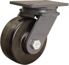 Hamilton - 6" Diam x 2-1/2" Wide x 7-3/4" OAH Top Plate Mount Swivel Caster - Phenolic, 1,800 Lb Capacity, Tapered Roller Bearing, 4-1/2 x 6-1/2" Plate - Apex Tool & Supply
