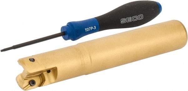 Seco - 1" Cutting Diam, 1" Shank Diam, Straight Shank Indexable Copy End Mill - 2 Inserts, XPKX12 Insert, R217.97 Toolholder, Steel, Through Coolant - Apex Tool & Supply
