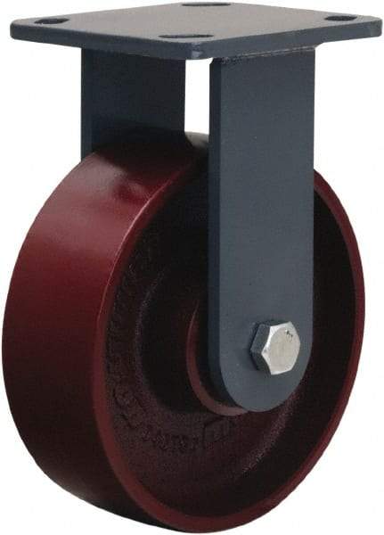 Hamilton - 6" Diam x 2" Wide x 7-1/2" OAH Top Plate Mount Rigid Caster - Cast Iron, 1,400 Lb Capacity, Sealed Precision Ball Bearing, 4 x 4-1/2" Plate - Apex Tool & Supply