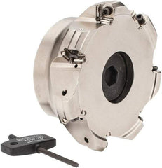 Seco - 3.94" Cut Diam, 1-1/2" Arbor Hole, 0.118" Max Depth of Cut, 40° Indexable Chamfer & Angle Face Mill - 7 Inserts, ON.U 05 Insert, Right Hand Cut, 7 Flutes, Through Coolant, Series Double Octo 05 - Apex Tool & Supply