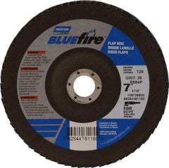Norton - 36 Grit, 7" Disc Diam, 7/8" Center Hole, Type 29 Zirconia Alumina Flap Disc - 8,600 Max RPM, Cloth Backing, Arbor Attaching System, Coated - Apex Tool & Supply