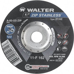 WALTER Surface Technologies - 60 Grit, 6" Wheel Diam, 3/64" Wheel Thickness, 7/8" Arbor Hole, Type 27 Depressed Center Wheel - Aluminum Oxide/Silicon Carbide Blend, Resinoid Bond, 10,200 Max RPM - Apex Tool & Supply