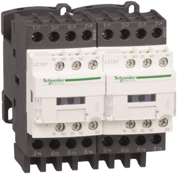 Schneider Electric - 4 Pole, 120 Coil VAC at 50/60 Hz, 32 Amp at 440 VAC, Reversible IEC Contactor - Bureau Veritas, CCC, CSA, CSA C22.2 No. 14, DNV, EN/IEC 60947-4-1, EN/IEC 60947-5-1, GL, GOST, LROS, RINA, RoHS Compliant, UL 508, UL Listed - Apex Tool & Supply