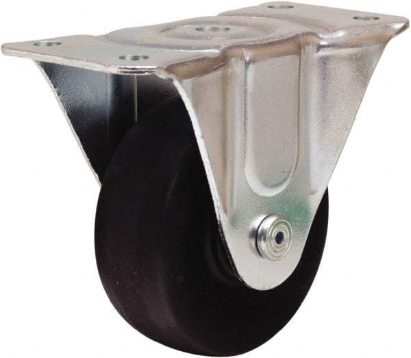 Hamilton - 4" Diam x 1-1/2" Wide x 5" OAH Top Plate Mount Rigid Caster - Hard Rubber, 300 Lb Capacity, Self-Lubricating Bearing, 3 x 6-3/16" Plate - Apex Tool & Supply