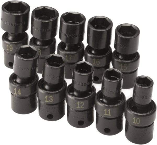 SK - 10 Piece 3/8" Drive Standard Impact Socket Set - 6 Points, 10 to 19mm, Metric Measurement Standard - Apex Tool & Supply