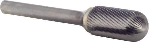 M.A. Ford - 1/2" Cut Diam, 1/4" Shank Diam, Cylinder with Radius Head Single Fine Cut Burr - Carbide, Radius End, 1" LOC, 3" OAL - Apex Tool & Supply
