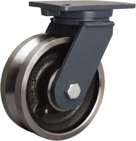 Hamilton - 8" Diam x 3" Wide, Forged Steel Swivel Caster - 4,000 Lb Capacity, Top Plate Mount, 5-1/4" x 7-1/4" Plate, Tapered Roller Bearing - Apex Tool & Supply