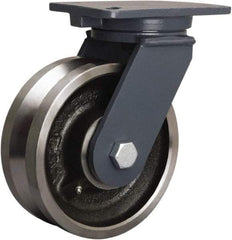 Hamilton - 8" Diam x 3" Wide, Forged Steel Swivel Caster - 4,000 Lb Capacity, Top Plate Mount, 5-1/4" x 7-1/4" Plate, Straight Roller Bearing - Apex Tool & Supply