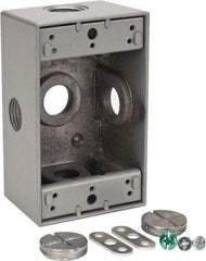 Thomas & Betts - 1 Gang, (5) 1/2" Knockouts, Aluminum Rectangle Outlet Box - 4-1/2" Overall Height x 2-1/2" Overall Width x 2" Overall Depth, Weather Resistant - Apex Tool & Supply