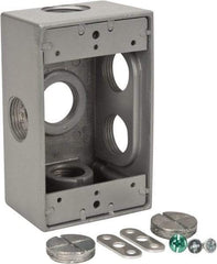 Thomas & Betts - 1 Gang, (6) 3/4" Knockouts, Aluminum Rectangle Outlet Box - 4-1/2" Overall Height x 2-1/2" Overall Width x 2" Overall Depth, Weather Resistant - Apex Tool & Supply