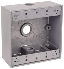 Thomas & Betts - 2 Gang, (3) 3/4" Knockouts, Aluminum Square Outlet Box - 4-9/16" Overall Height x 4-5/8" Overall Width x 2-1/16" Overall Depth, Weather Resistant - Apex Tool & Supply