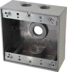 Thomas & Betts - 2 Gang, (4) 1/2" Knockouts, Aluminum Square Outlet Box - 4-9/16" Overall Height x 4-5/8" Overall Width x 2-1/16" Overall Depth, Weather Resistant - Apex Tool & Supply