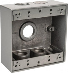 Thomas & Betts - 2 Gang, (5) 3/4" Knockouts, Aluminum Square Outlet Box - 4-9/16" Overall Height x 4-5/8" Overall Width x 2-1/16" Overall Depth, Weather Resistant - Apex Tool & Supply