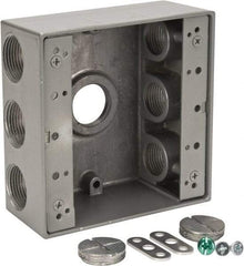 Thomas & Betts - 2 Gang, (7) 3/4" Knockouts, Aluminum Square Outlet Box - 4-9/16" Overall Height x 4-5/8" Overall Width x 2-1/16" Overall Depth, Weather Resistant - Apex Tool & Supply