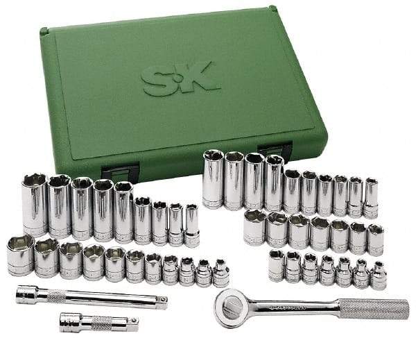 SK - 47 Piece 3/8" Drive Deep Well Socket Set - 6, 12 Points, 1/4" to 7/8" (6mm to 19mm) Range, Inch/Metric Measurement Standard - Apex Tool & Supply